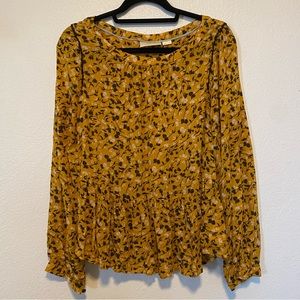 Anthropologie Maeve Yellow Floral Cheyenne Peplum Long Sleeve